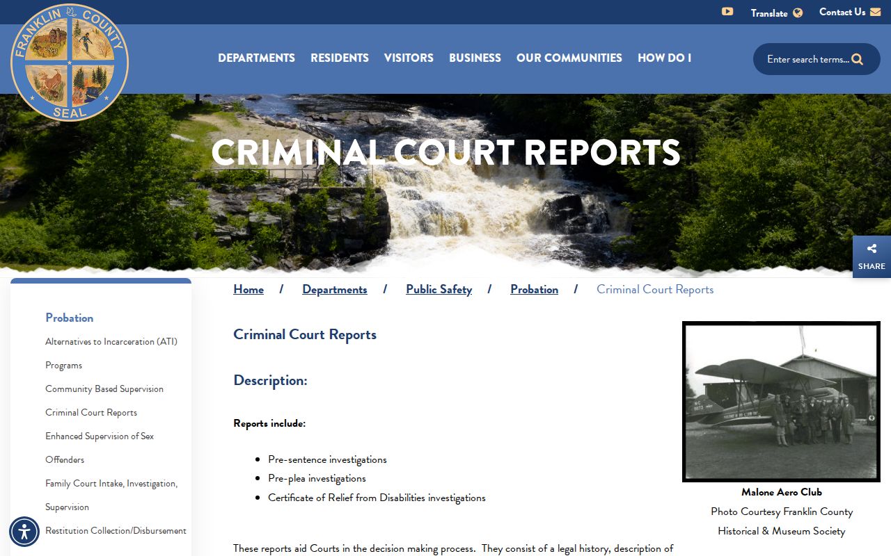 Franklin County arrest case probation report function