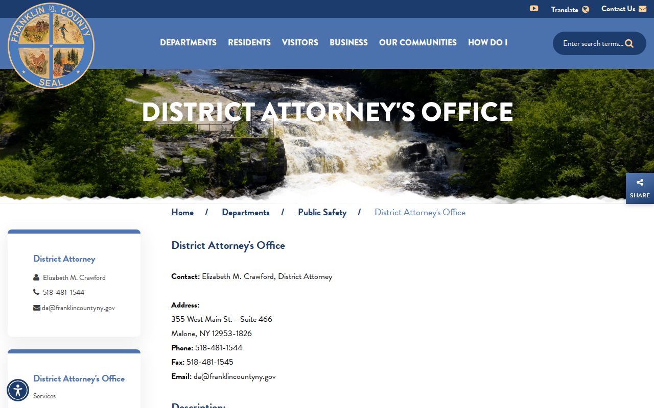 Franklin County criminal court case District Attorney page