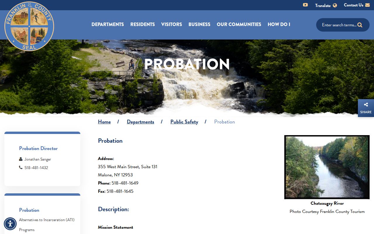 Franklin County Malone criminal record information from the Probation contact page