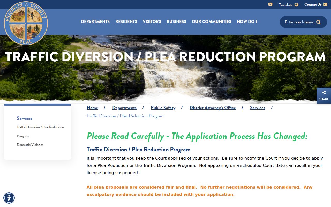 Franklin County Malone criminal court record source for the traffic diversion program