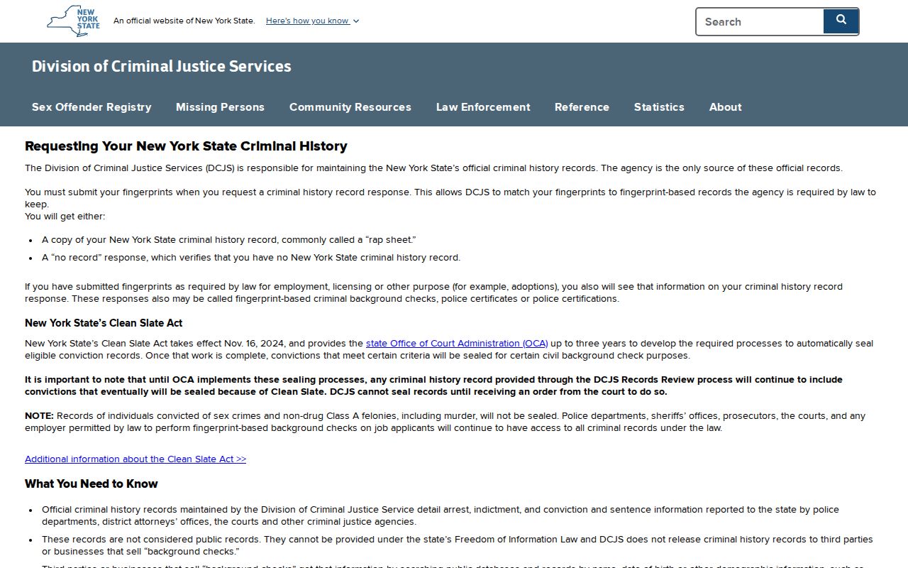 Franklin County criminal history DCJS Personal Record Review options